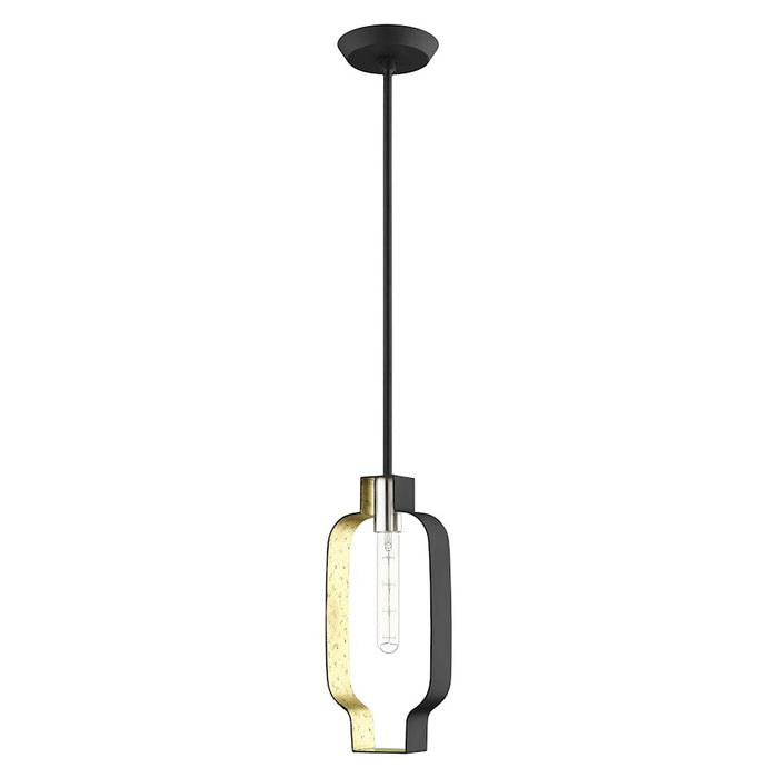 Livex Meadowbrook 1 Light Pendant, Black/Nickel/Black Shade/Gold