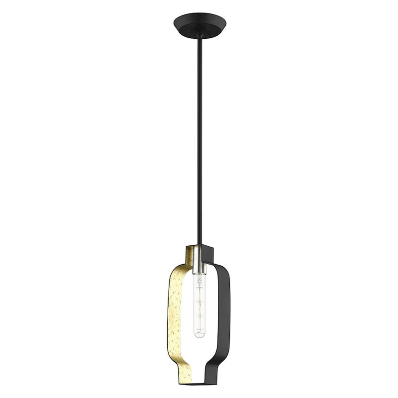 Livex Meadowbrook 1 Light Pendant, Black/Nickel/Black Shade/Gold