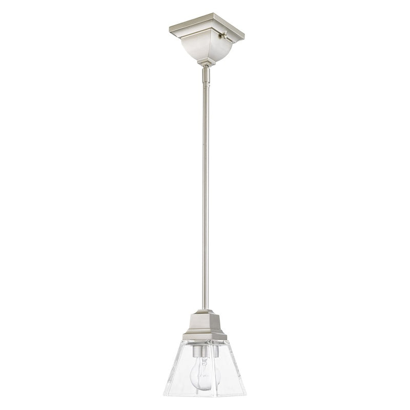 Livex Mission 1 Light Pendant, Brushed Nickel/Clear Glass