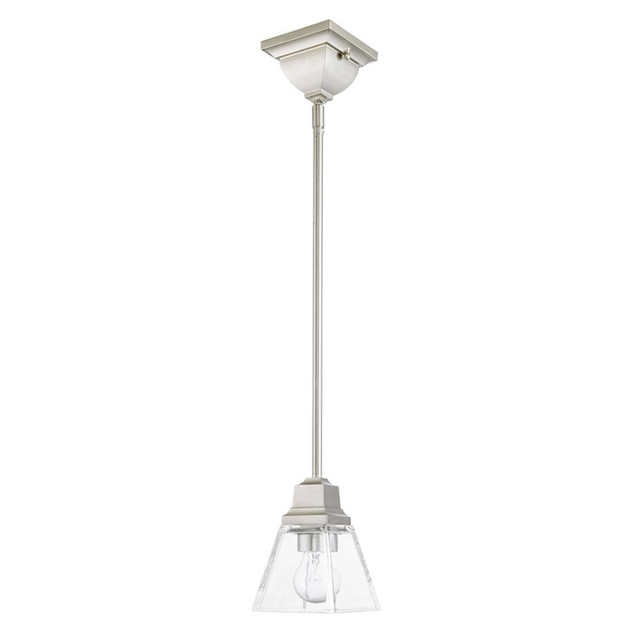 Livex Mission 1 Light Pendant, Brushed Nickel/Clear Glass