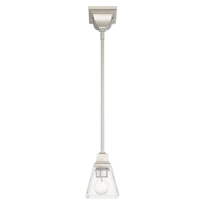 Livex Mission 1 Light Pendant, Brushed Nickel/Clear Glass