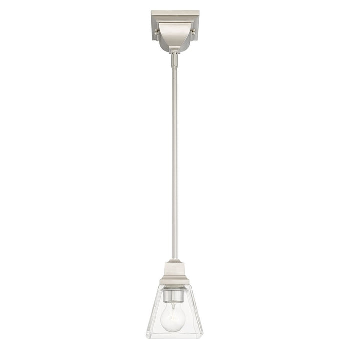 Livex Mission 1 Light Pendant, Brushed Nickel/Clear Glass