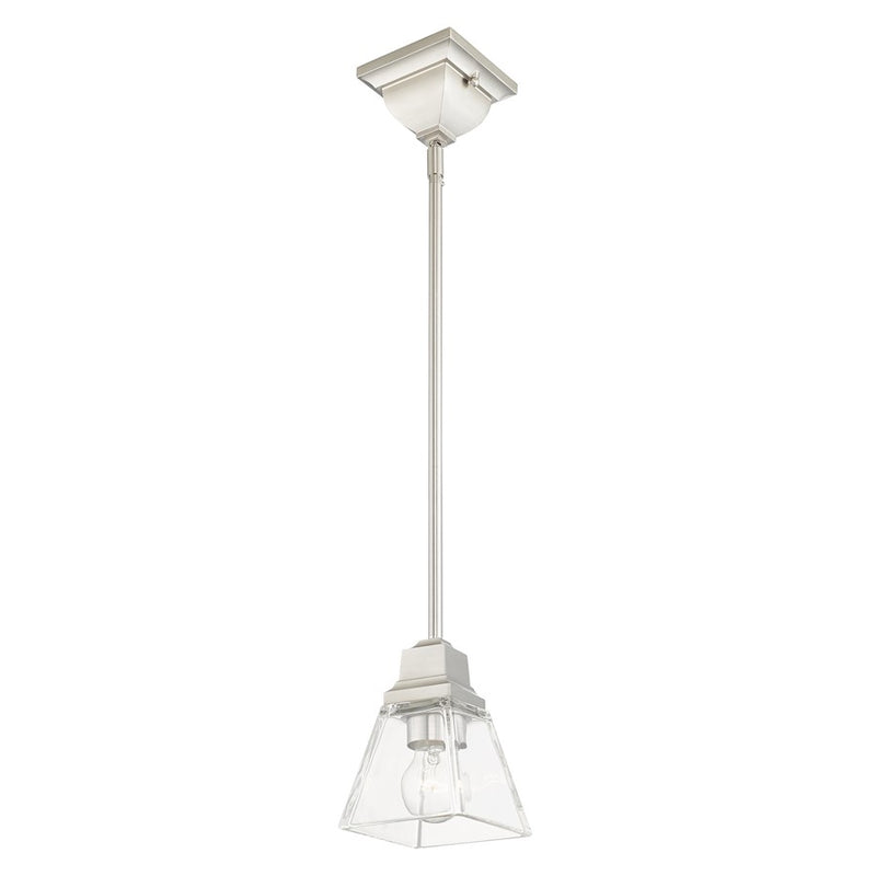Livex Mission 1 Light Pendant, Brushed Nickel/Clear Glass