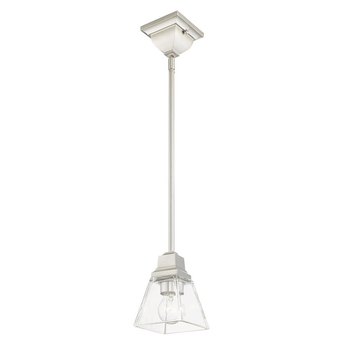 Livex Mission 1 Light Pendant, Brushed Nickel/Clear Glass