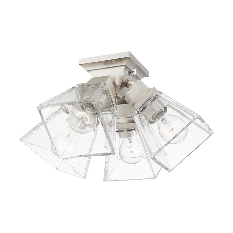 Livex Mission 4 Light Flush Mount , Brushed Nickel/Clear Glass