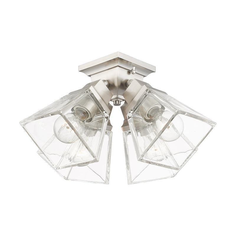 Livex Mission 4 Light Flush Mount , Brushed Nickel/Clear Glass