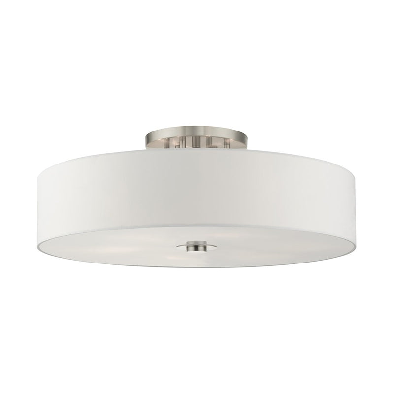Livex Meridian 6 Light Drum Semi Flush Mount, Nickel