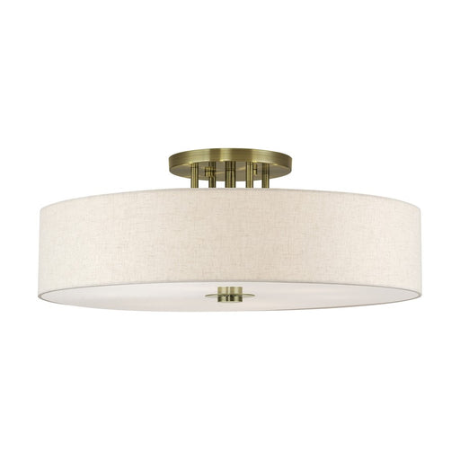 Livex Monroe 6Lt 11" Semi-Flush, Brass/Oatmeal/White - 45848-01