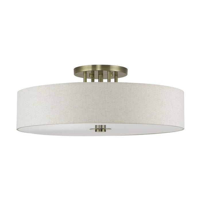 Livex Monroe 6Lt 11" Semi-Flush, Brass/Oatmeal/White