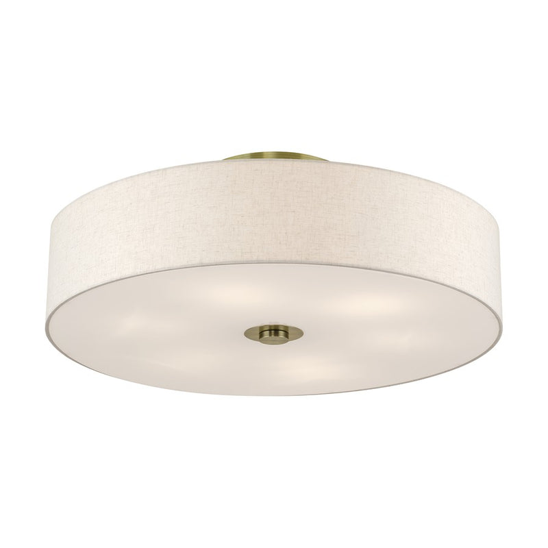 Livex Monroe 6Lt 11" Semi-Flush, Brass/Oatmeal/White