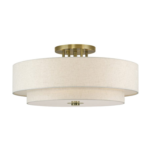 Livex Monroe 6Lt 14" Semi-Flush, Brass/Oatmeal/White - 45849-01