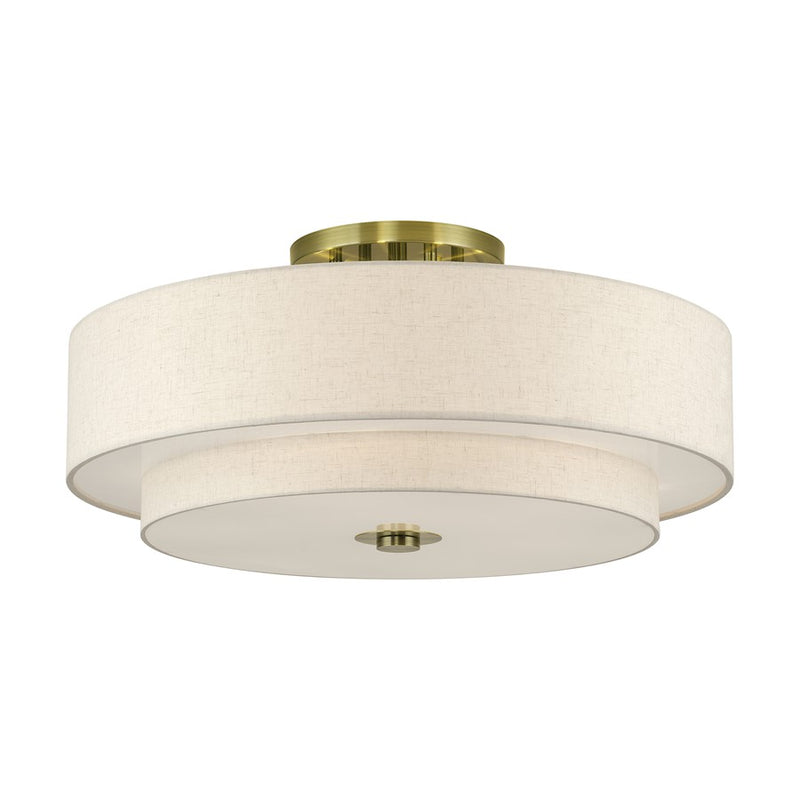 Livex Monroe 6Lt 14" Semi-Flush, Brass/Oatmeal/White