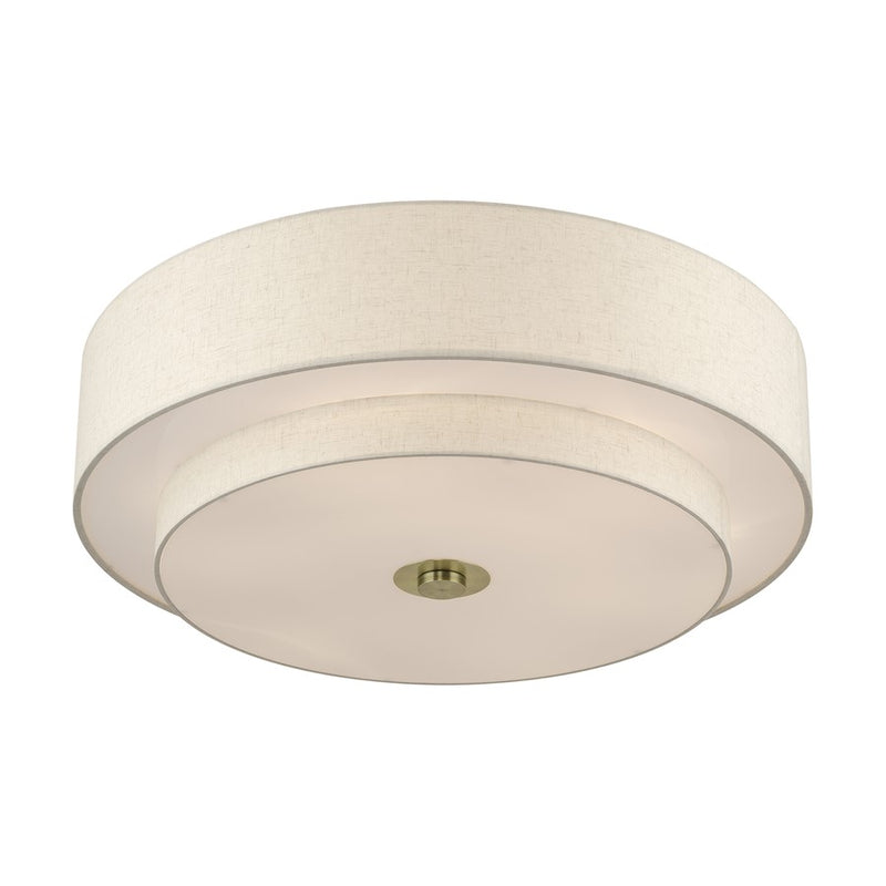 Livex Monroe 6Lt 14" Semi-Flush, Brass/Oatmeal/White