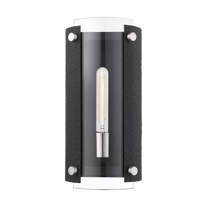 Livex Barcelona 1 Light Sconce, Black with Nickel Accents/Clear