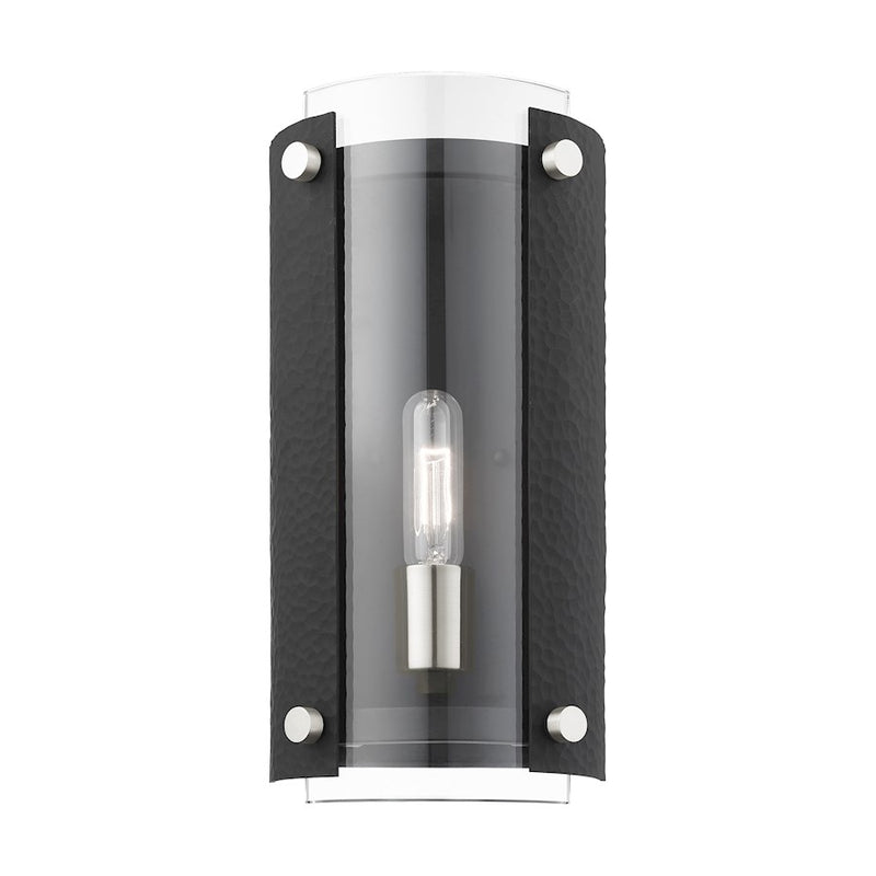 Livex Barcelona 1 Light Sconce, Black with Nickel Accents/Clear