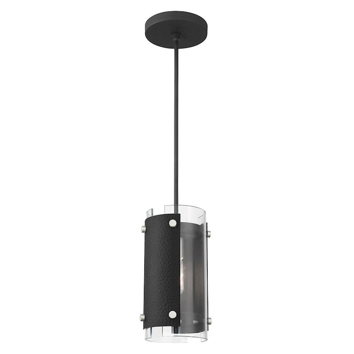 Livex Barcelona 1 Light Pendant, Black with Nickel Accents/Clear