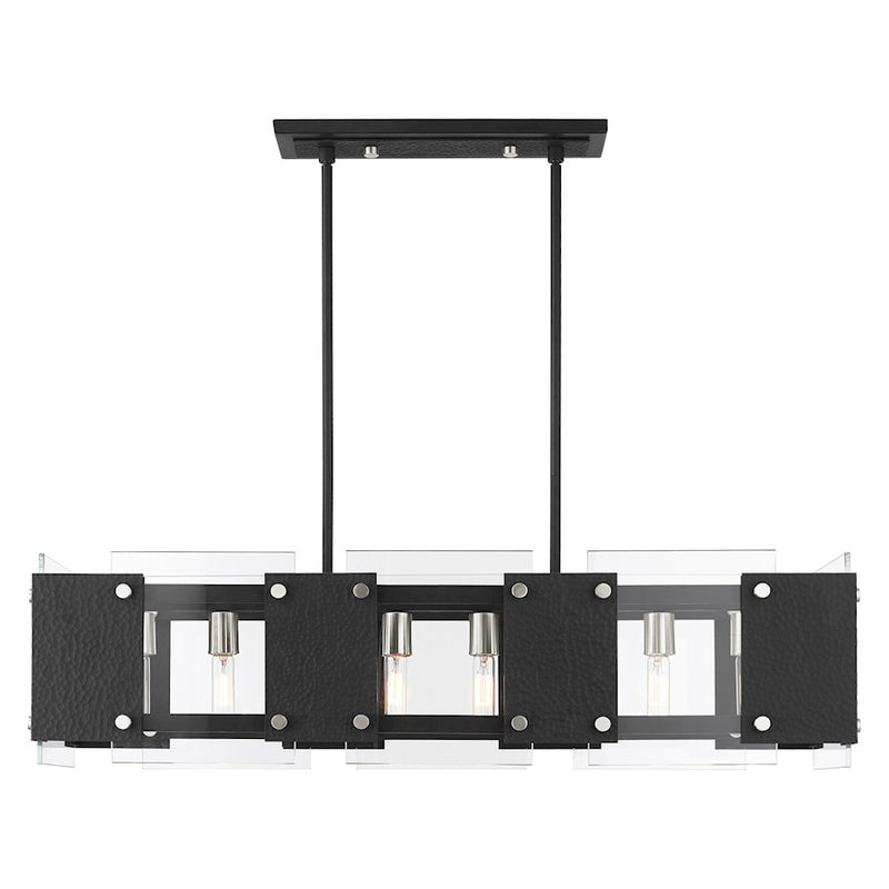 Livex Barcelona 8 Light Linear Chandelier, Black/Nickel Accents/Clear