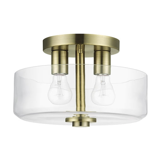 Livex Whitworth 2Lt Semi-Flush, Antique Brass/Clear
