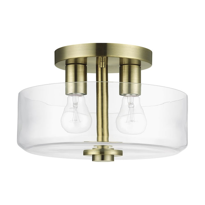 Livex Whitworth 2Lt Semi-Flush, Antique Brass/Clear