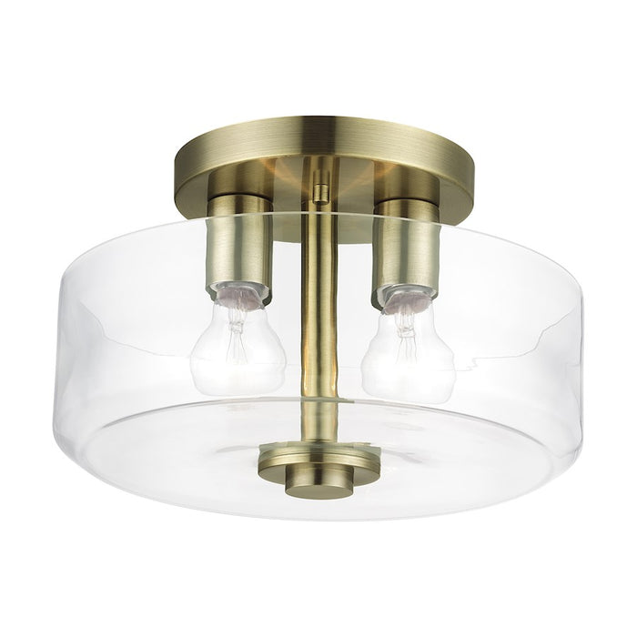 Livex Whitworth 2Lt Semi-Flush, Antique Brass/Clear