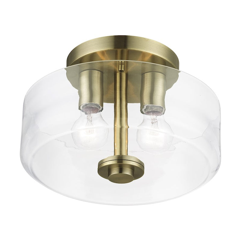 Livex Whitworth 2Lt Semi-Flush, Antique Brass/Clear