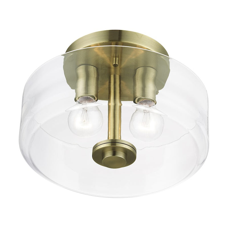 Livex Whitworth 2Lt Semi-Flush, Antique Brass/Clear