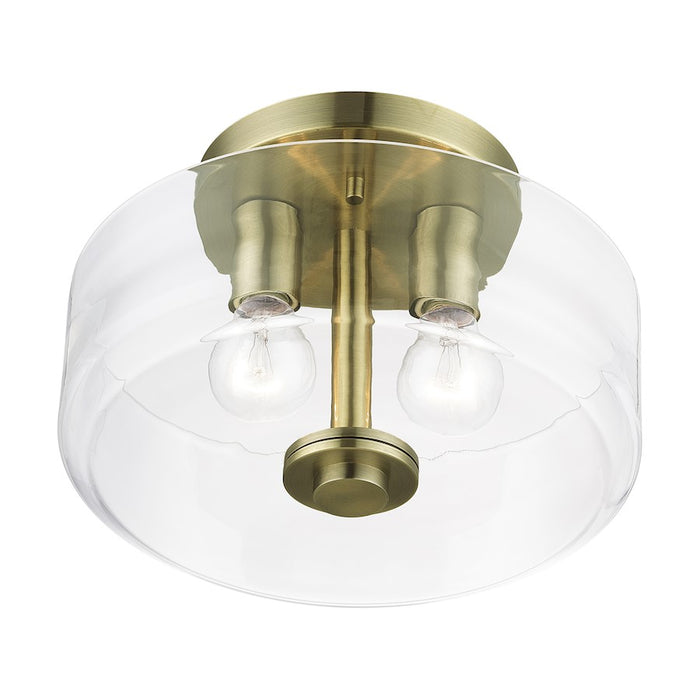 Livex Whitworth 2Lt Semi-Flush, Antique Brass/Clear