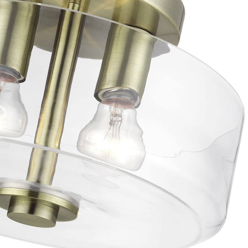 Livex Whitworth 2Lt Semi-Flush, Antique Brass/Clear