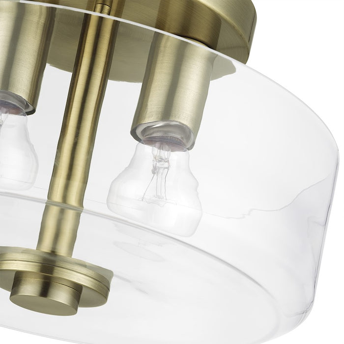 Livex Whitworth 2Lt Semi-Flush, Antique Brass/Clear