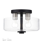 Livex Whitworth 2Lt Semi-Flush, Black/Brushed Nickel Accents/Clear - 46122-04