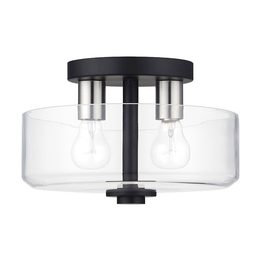 Livex Whitworth 2Lt Semi-Flush, Black/Brushed Nickel Accents/Clear