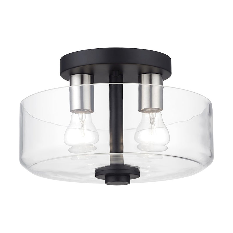 Livex Whitworth 2Lt Semi-Flush, Black/Brushed Nickel Accents/Clear