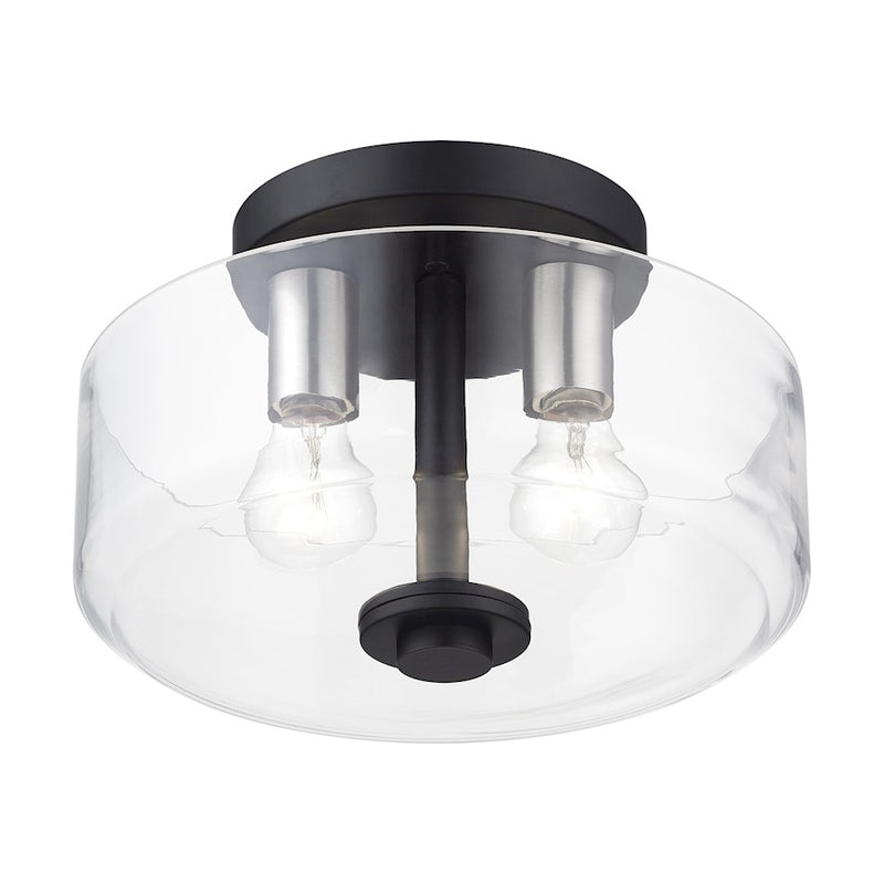 Livex Whitworth 2Lt Semi-Flush, Black/Brushed Nickel Accents/Clear