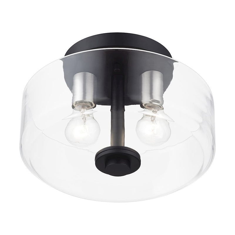 Livex Whitworth 2Lt Semi-Flush, Black/Brushed Nickel Accents/Clear