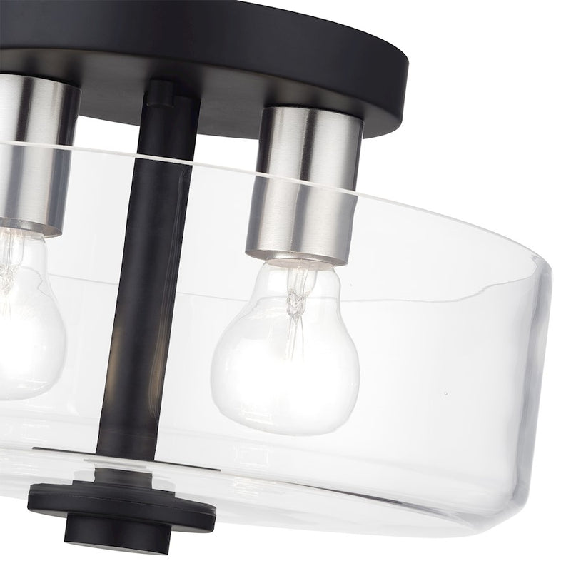 Livex Whitworth 2Lt Semi-Flush, Black/Brushed Nickel Accents/Clear