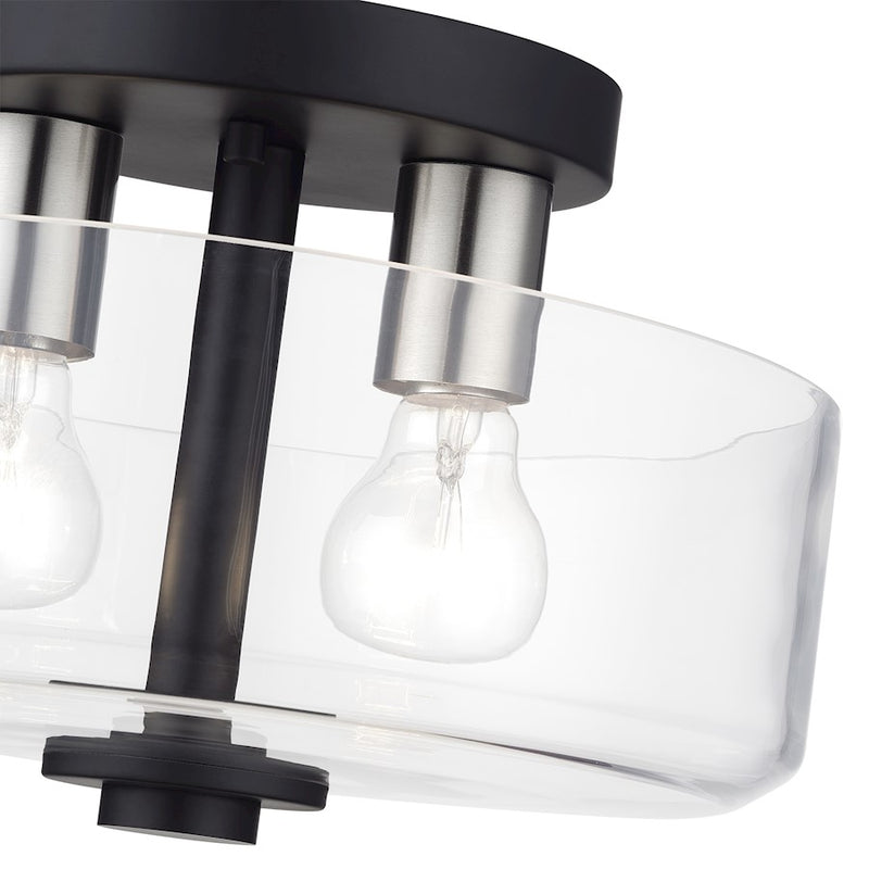 Livex Whitworth 2Lt Semi-Flush, Black/Brushed Nickel Accents/Clear