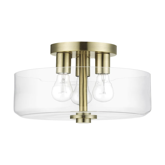 Livex Whitworth 3Lt Semi-Flush, Antique Brass/Clear