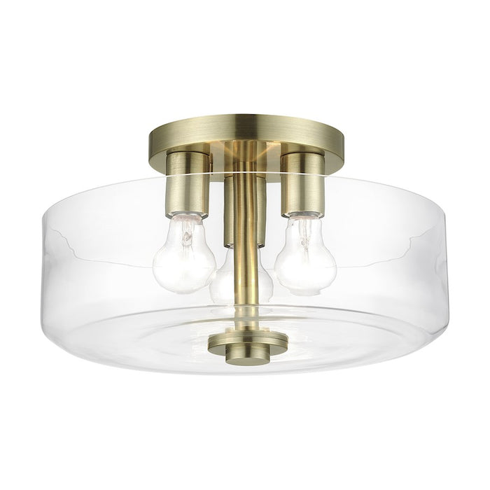 Livex Whitworth 3Lt Semi-Flush, Antique Brass/Clear
