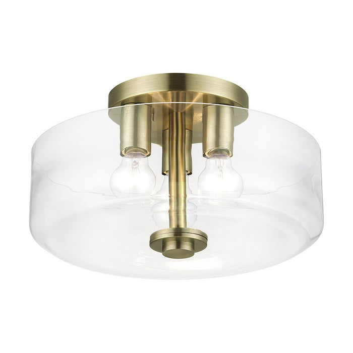 Livex Whitworth 3Lt Semi-Flush, Antique Brass/Clear