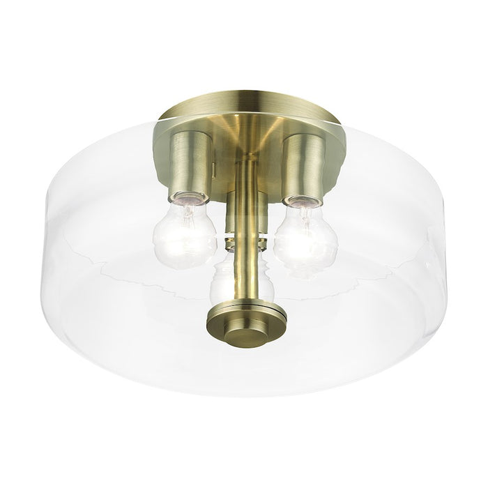 Livex Whitworth 3Lt Semi-Flush, Antique Brass/Clear