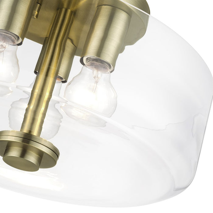 Livex Whitworth 3Lt Semi-Flush, Antique Brass/Clear
