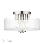 Livex Whitworth 3Lt Semi-Flush, Brushed Nickel/Clear - 46123-91