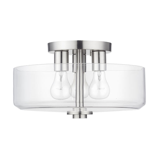 Livex Whitworth 3Lt Semi-Flush, Brushed Nickel/Clear
