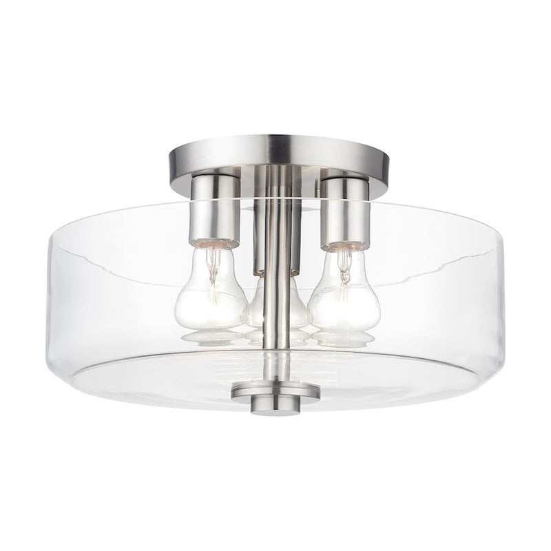 Livex Whitworth 3Lt Semi-Flush, Brushed Nickel/Clear