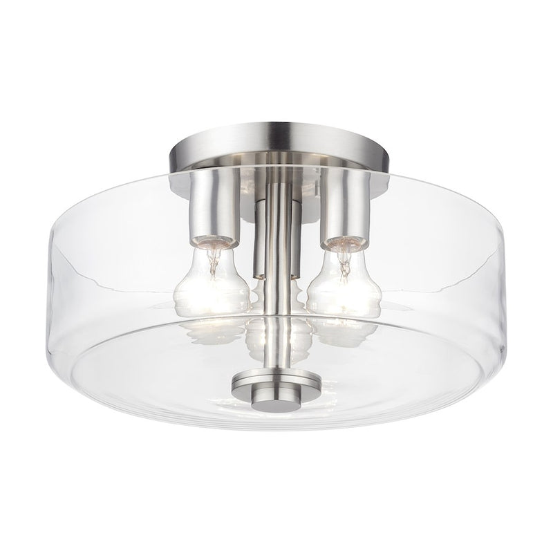 Livex Whitworth 3Lt Semi-Flush, Brushed Nickel/Clear