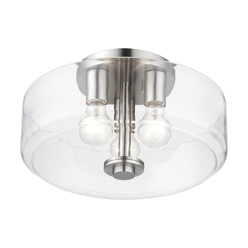 Livex Whitworth 3Lt Semi-Flush, Brushed Nickel/Clear