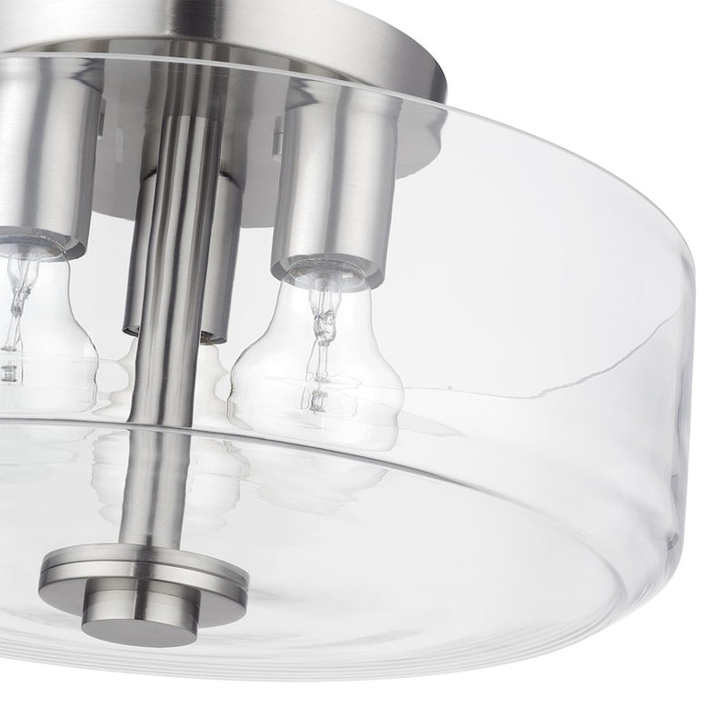 Livex Whitworth 3Lt Semi-Flush, Brushed Nickel/Clear
