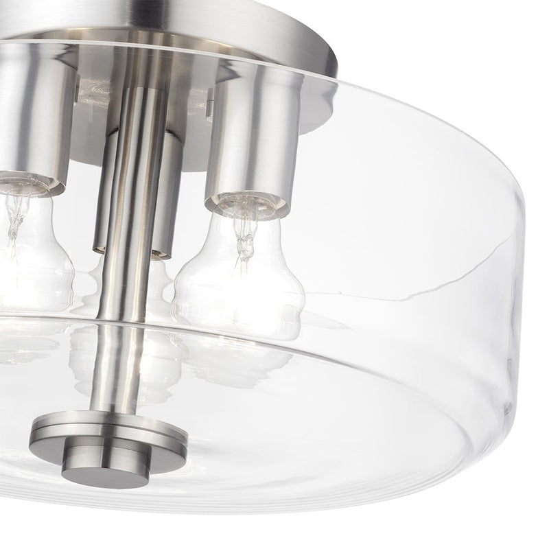 Livex Whitworth 3Lt Semi-Flush, Brushed Nickel/Clear