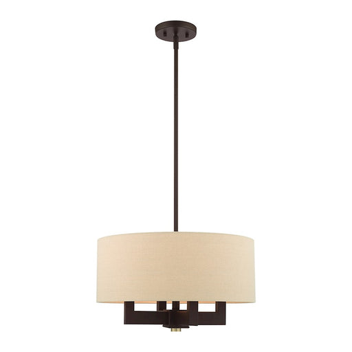Livex Cresthaven 4-Light Chandelier, Bronze/Brass/Ash Linen Hardback
