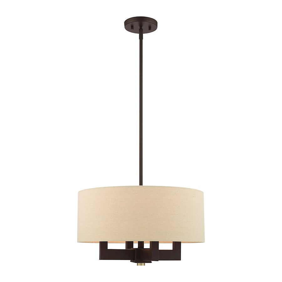 Livex Cresthaven 4-Light Chandelier, Bronze/Brass/Ash Linen Hardback